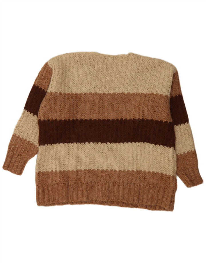 ZARA Damen-Pullover, übergroß, V-Ausschnitt, Gr. 14, mittelbeige gestreift
