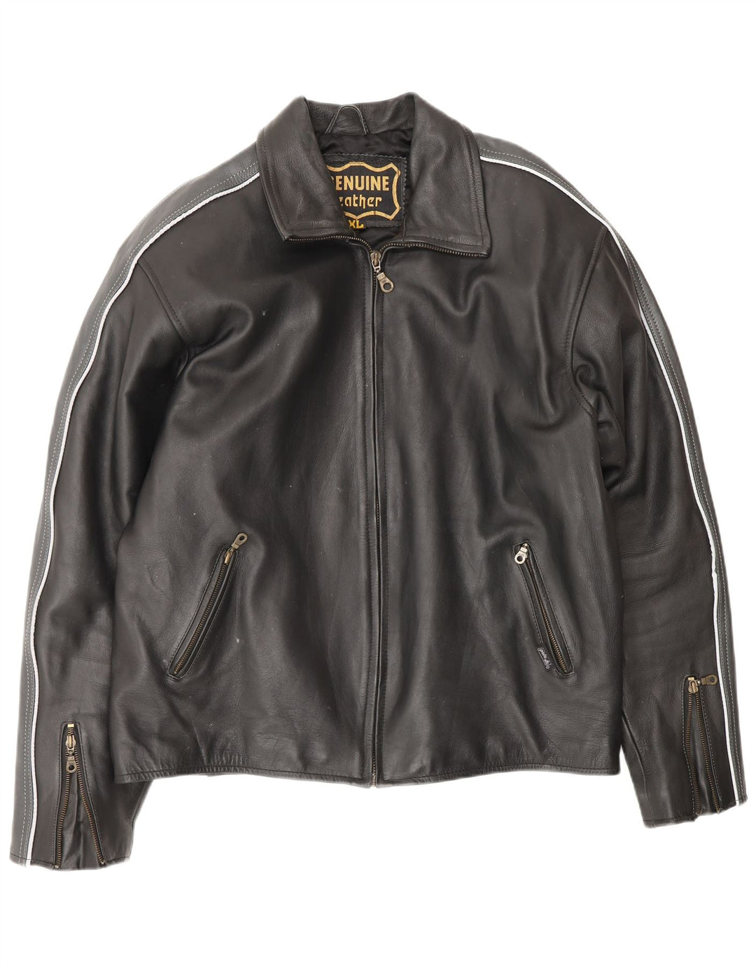 VINTAGE Herren Lederjacke UK 42 XL Schwarzes Colourblock-Leder