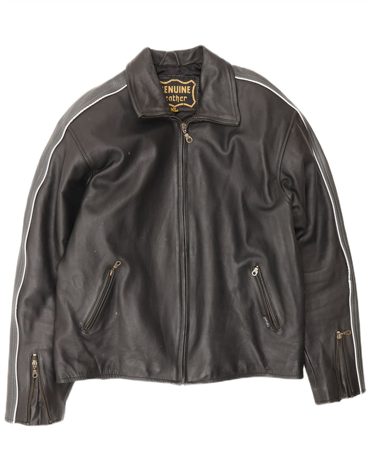 VINTAGE Herren Lederjacke UK 42 XL Schwarzes Colourblock-Leder