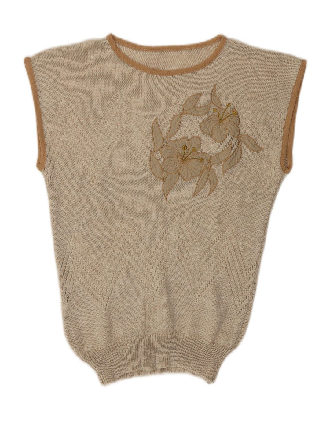 Vintage Damen Weste Tank Top UK 12 Medium Beige Floral Acryl