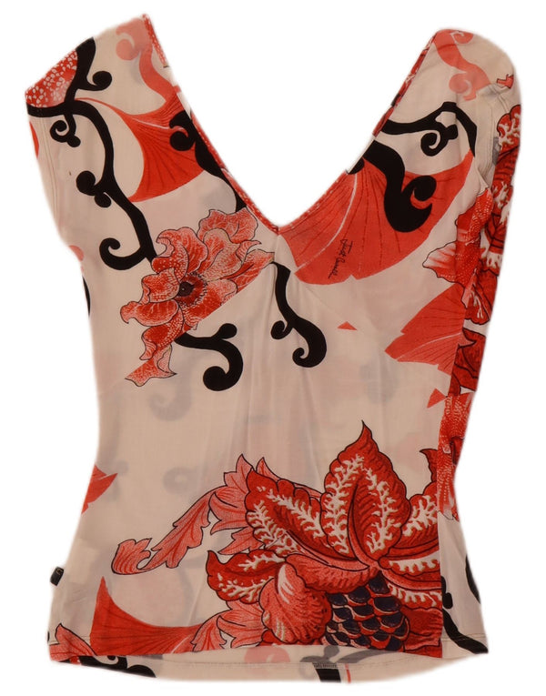 Just Cavalli Damen-Blusenoberteil, Gr. 44, groß, gebrochenes Weiß, Blumenmuster, Elastan