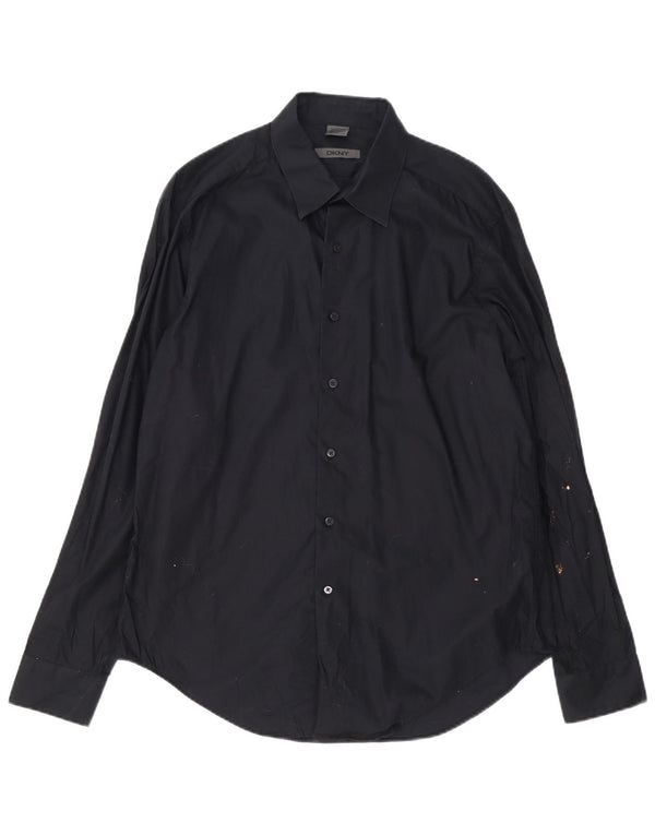 Dkny Herren-Stretch-Slim-Fit-Hemd, Größe 16 1/2 Large, schwarze Baumwolle