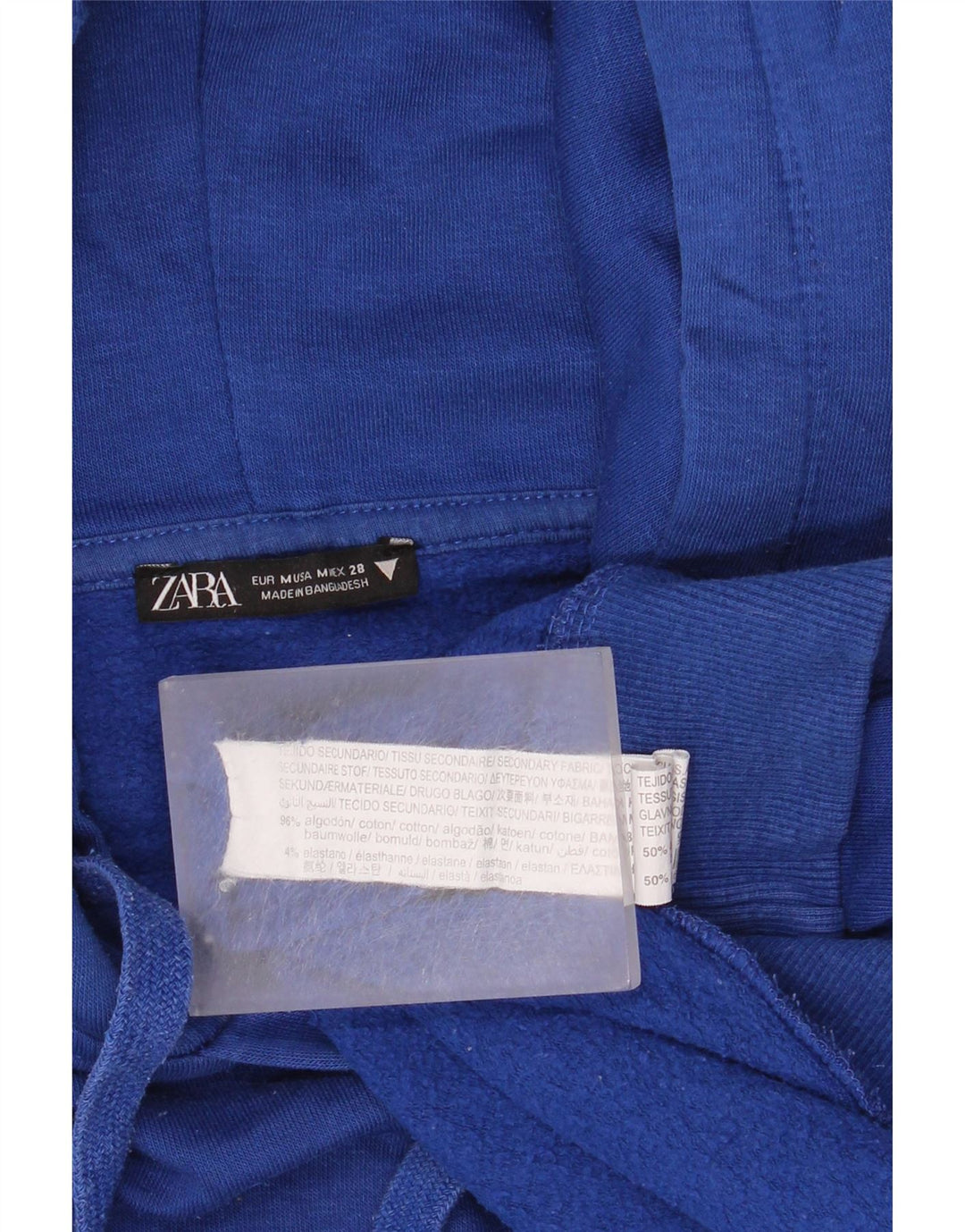 Zara Damen Übergroßer Kapuzenpullover UK 14 Mittelblaue Baumwolle