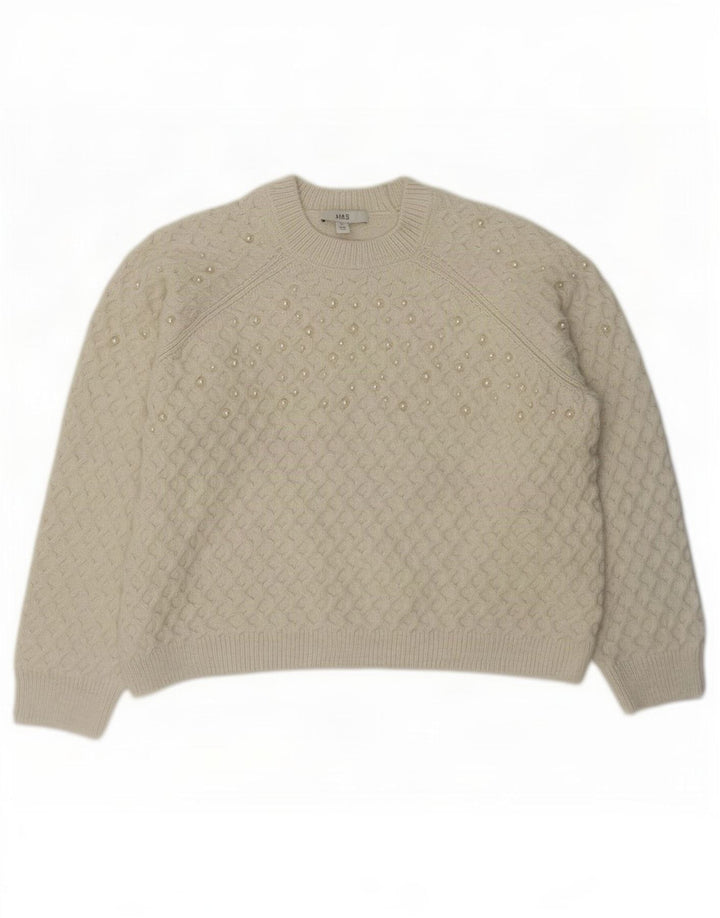 Marks & Spencer Damen-Pullover mit Rundhalsausschnitt, Gr. 14, Mittel, gebrochenes Weiß