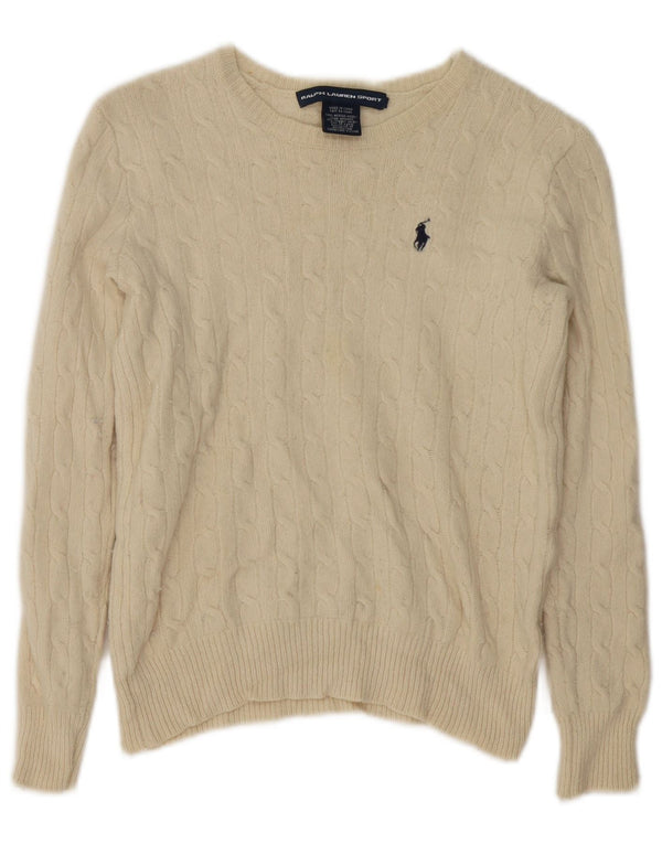 Ralph Lauren Mädchen-Pullover mit U-Boot-Ausschnitt, 9–10 Jahre, gebrochenes Weiß
