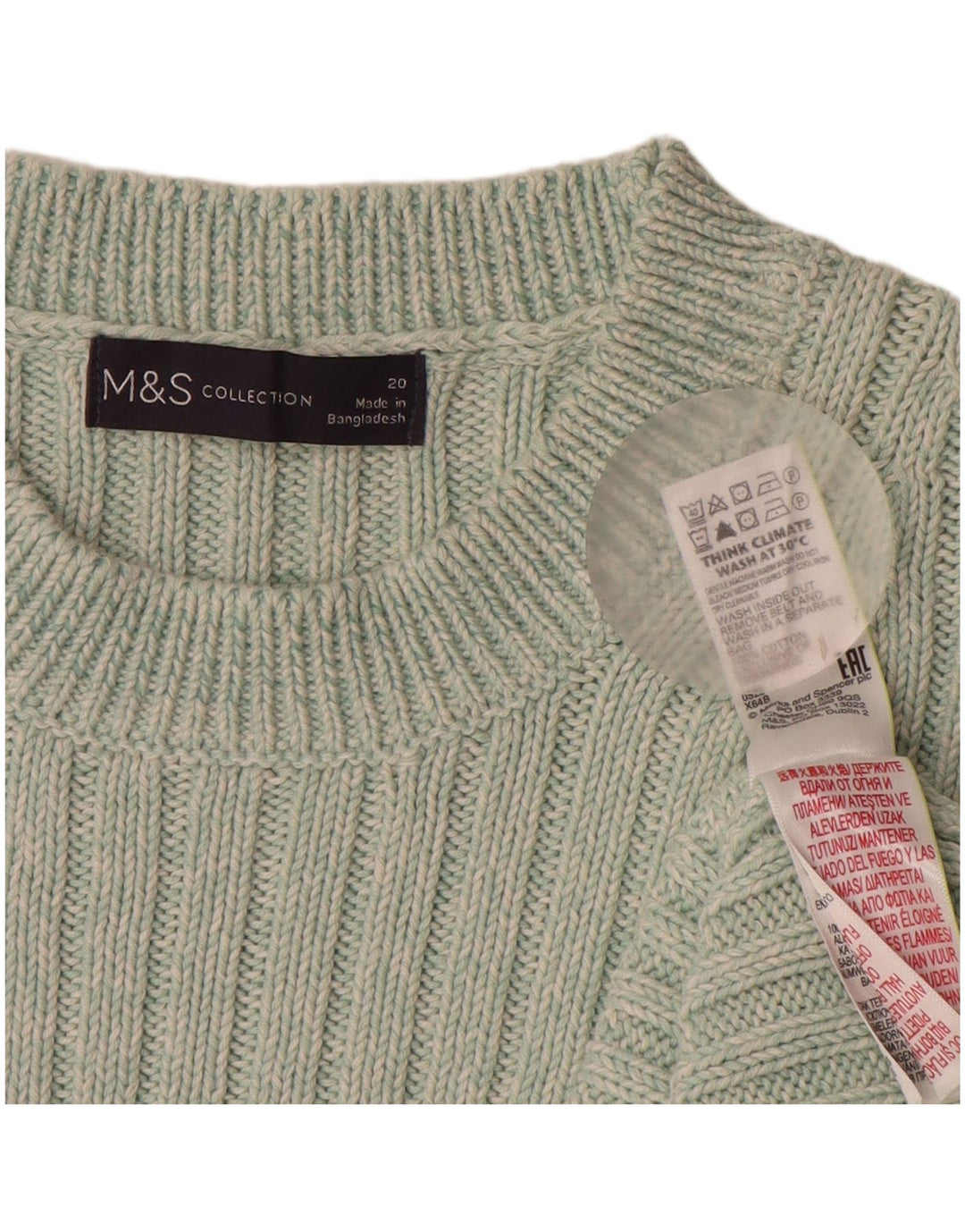 MARKS & SPENCER Damen-Pullover mit Rundhalsausschnitt, UK 20 2XL, grüne Baumwolle