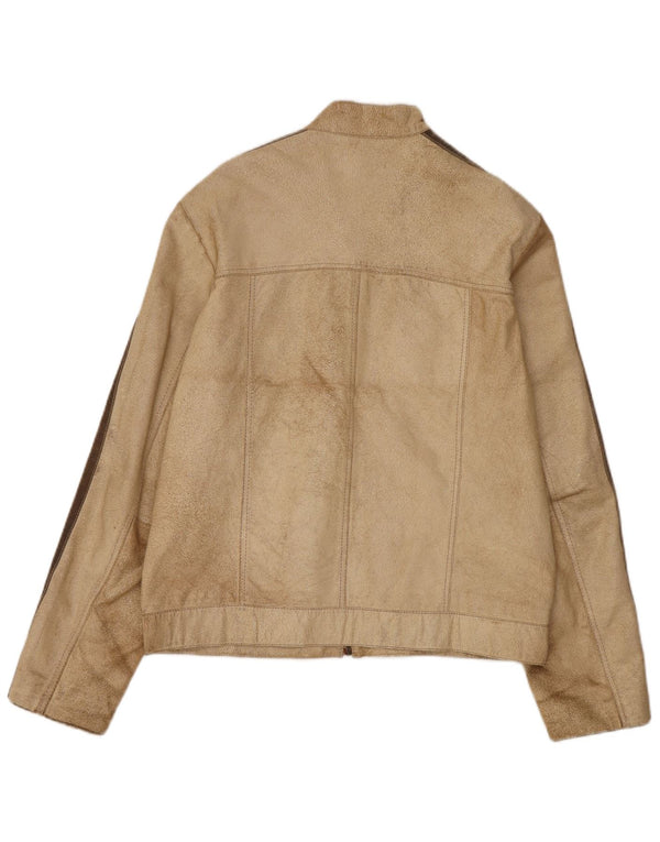 Kenvelo Herren Wildleder Racer Jacke UK 40 Large Beige Colourblock Leder