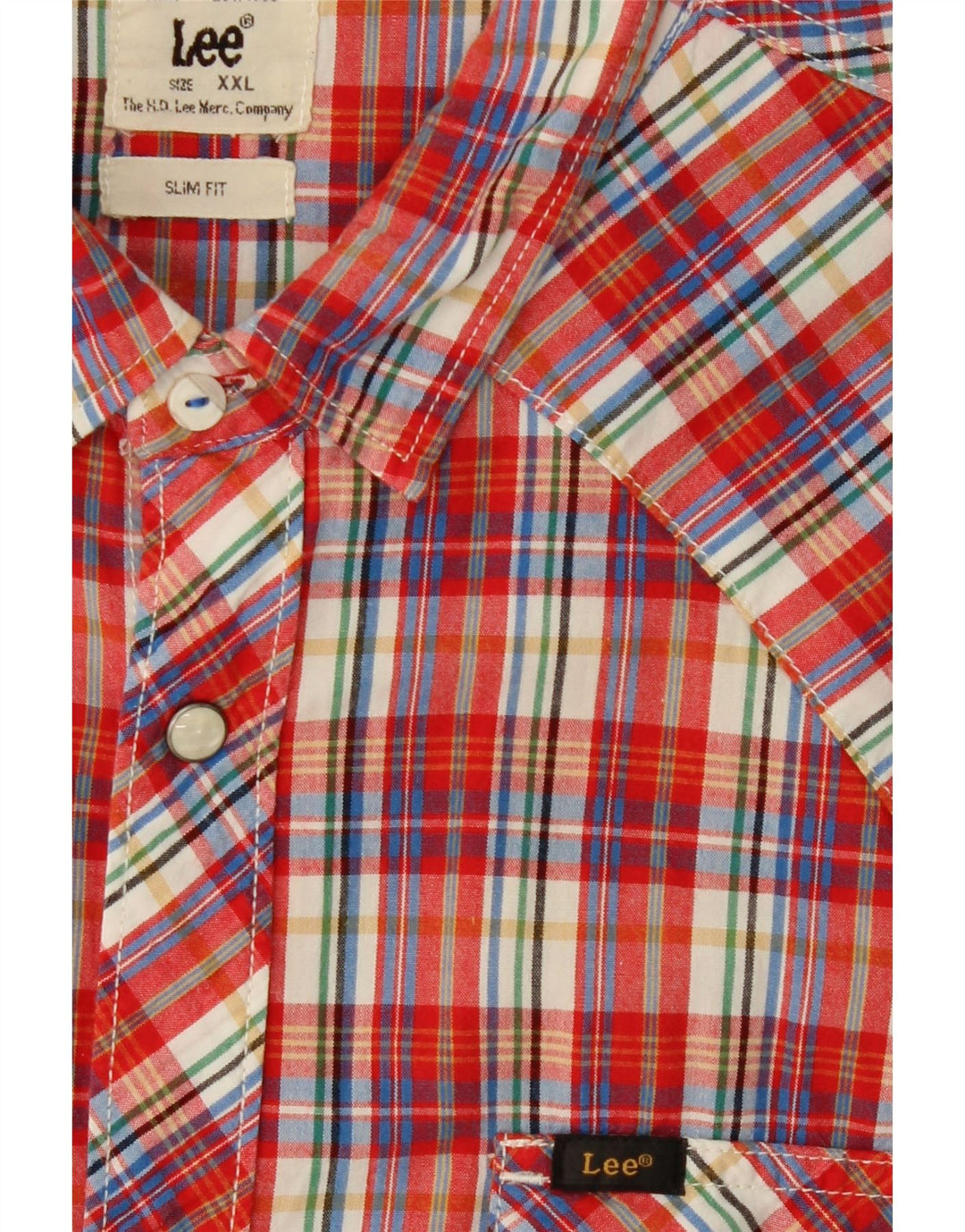 LEE Mens Slim Fit Short Sleeve Shirt 2XL Red Check Cotton Vintage Lee and Second-Hand Lee from Messina Hembry 