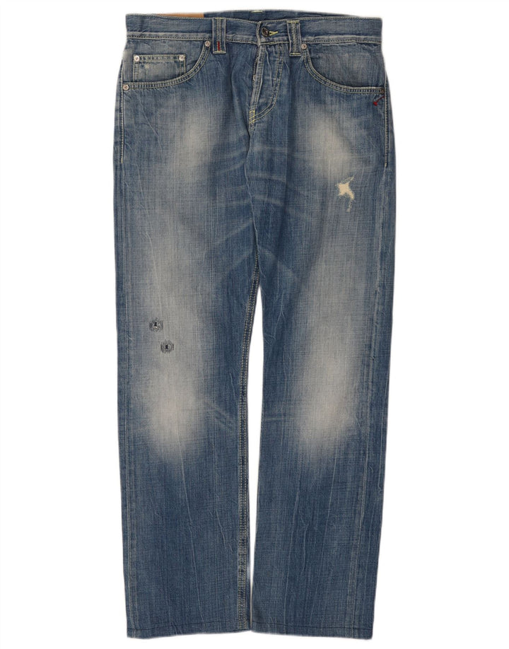 Dondup Damen Distressed Straight Jeans W32 L30 Blaue Baumwolle