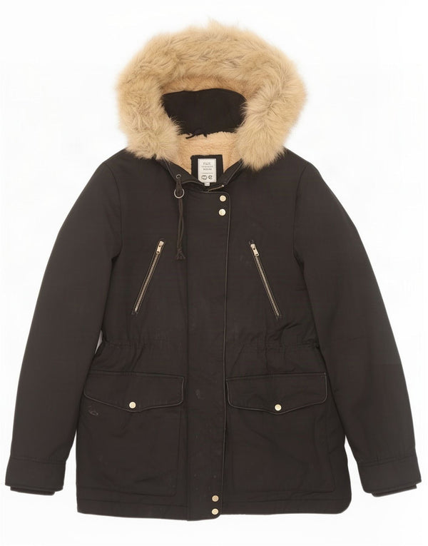 Zara Damen Trafaluc Sherpa Parka mit Kapuze, Gr. 10, Small, Schwarz, Acryl