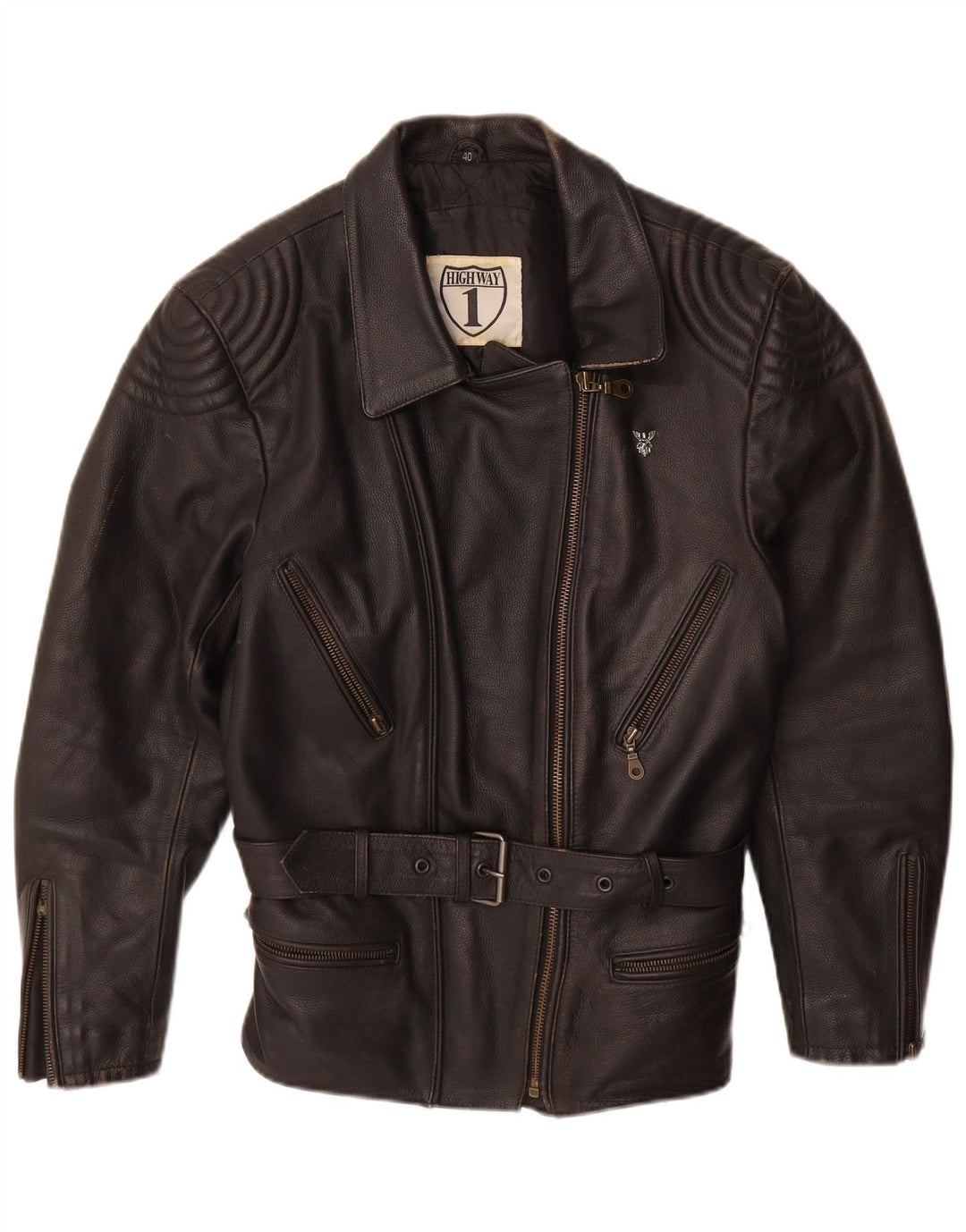 HIGHWAY 1 Damen Bikerjacke IT 40 Small Schwarzes Leder