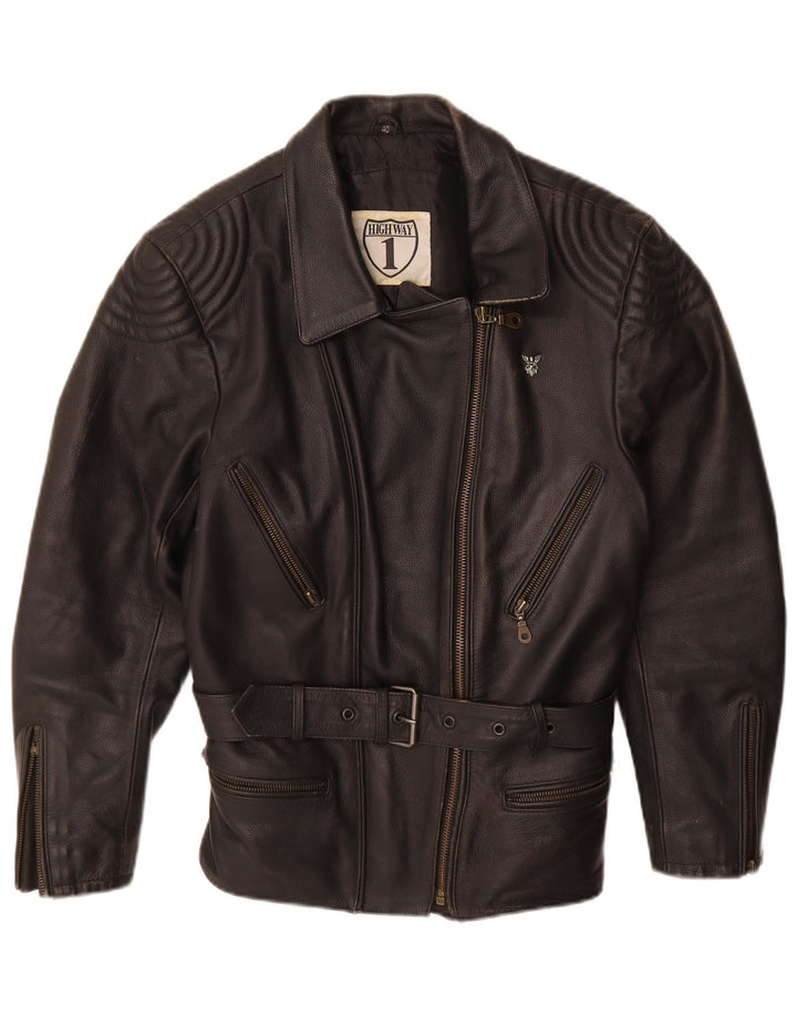 HIGHWAY 1 Damen Bikerjacke IT 40 Small Schwarzes Leder