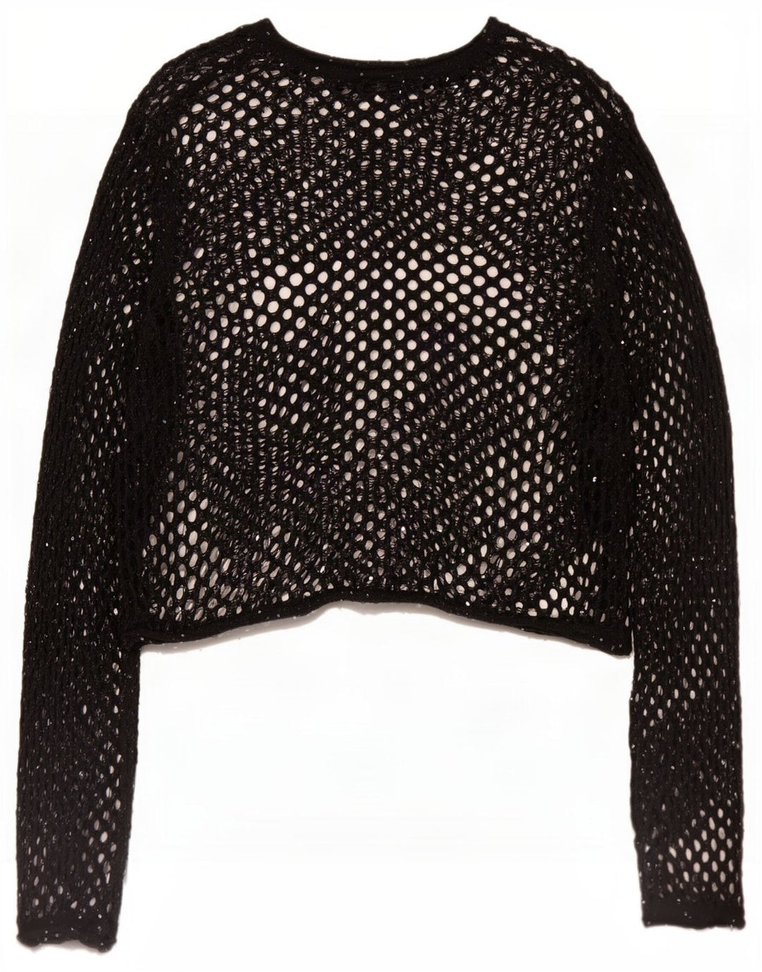 Zara Damen Übergroßes, langärmliges, durchsichtiges Häkeloberteil, UK 10, Größe S, Schwarz