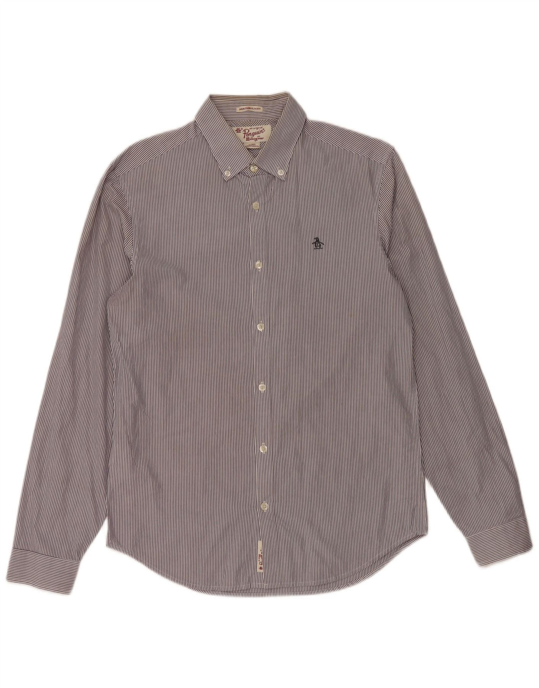 PENGUIN Herren Heritage Slim Fit Hemd, klein, marineblau, Nadelstreifen-Baumwolle