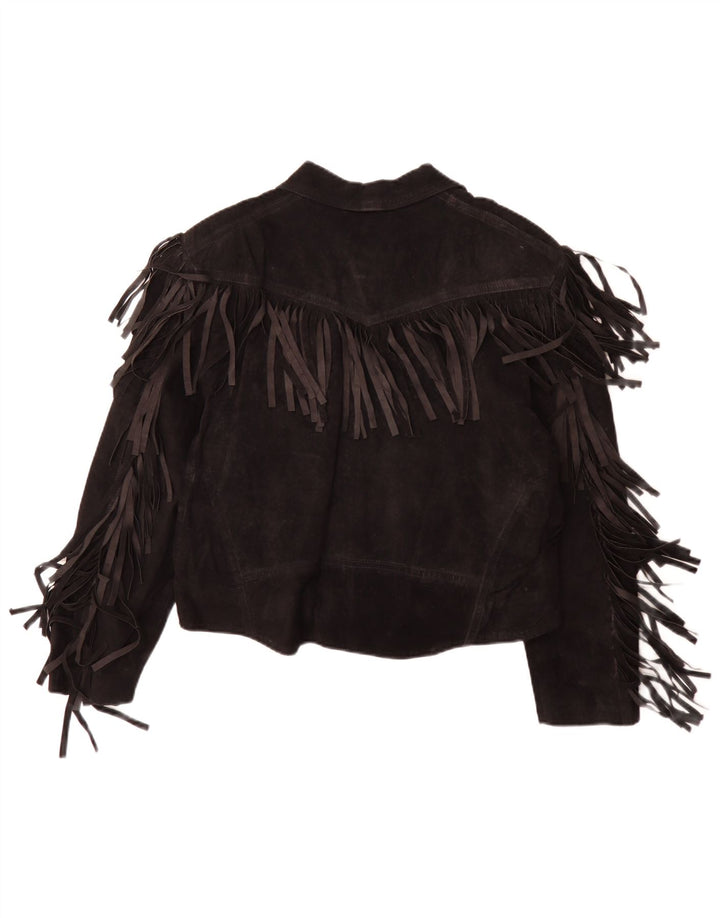 Vintage Damen Wildlederjacke IT 50 XL Schwarzes Leder Cowboy