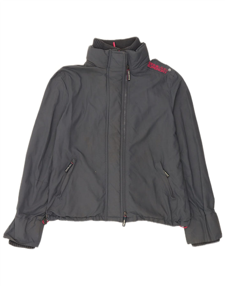 Superdry Damen Windcheater Regenjacke UK 42 XL Graues Nylon