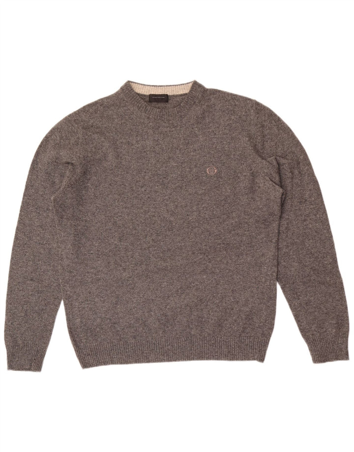 Sergio Tacchini Herren-Pullover mit Rundhalsausschnitt, große grau gesprenkelte Wolle
