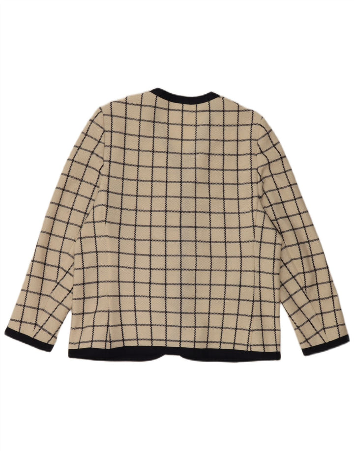 Liola Damen-Strickjacke mit 4 Knöpfen, Gr. 14, große beige karierte Wolle