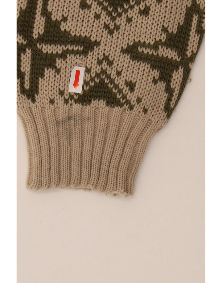 VINTAGE Damen-Pullover mit U-Boot-Ausschnitt, Größe 46, groß, beige, geometrisch