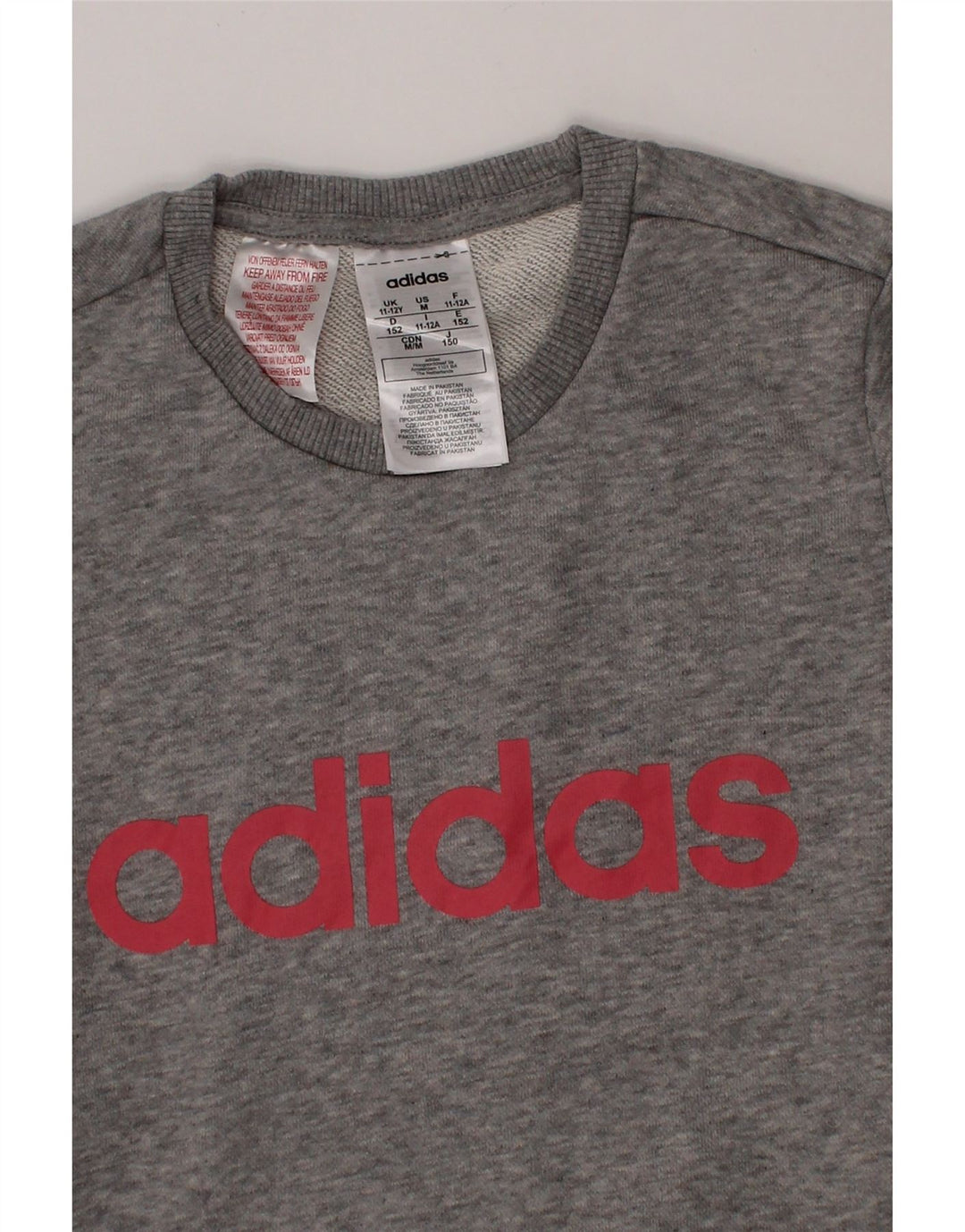 ADIDAS Boys Graphic Sweatshirt Jumper 11-12 Years Grey Cotton Vintage Adidas and Second-Hand Adidas from Messina Hembry 