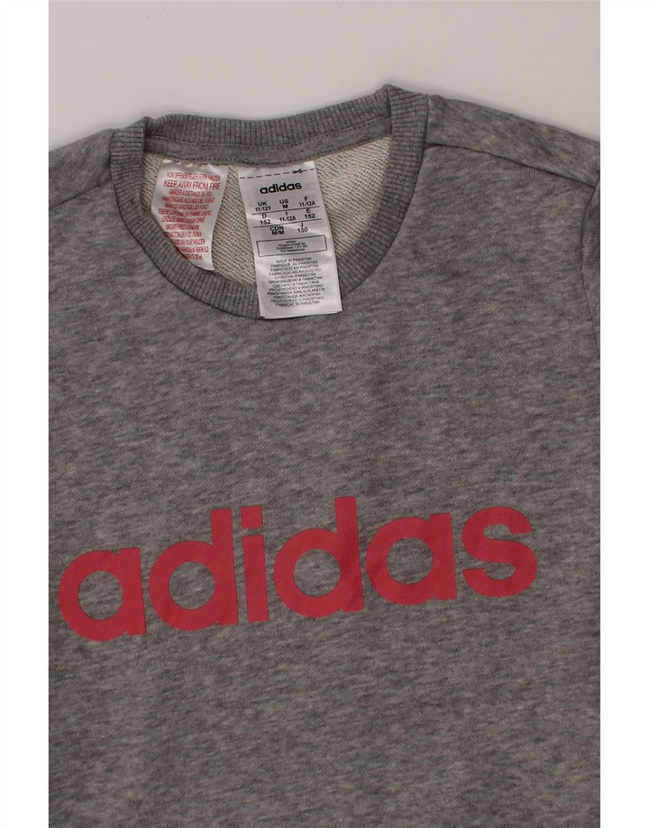 ADIDAS Boys Graphic Sweatshirt Jumper 11-12 Years Grey Cotton Vintage Adidas and Second-Hand Adidas from Messina Hembry 