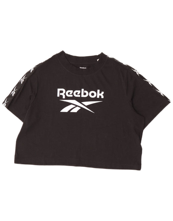 Reebok Damen Crop Graphic T-Shirt Top UK 20/22 XL Schwarz Baumwolle