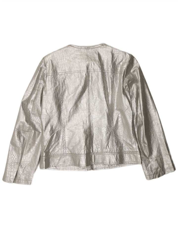 CORTEFIEL Damen Lederjacke UK 12 Medium Silber Leder