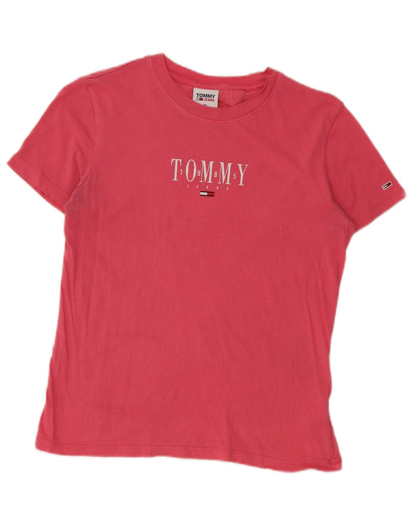Tommy Hilfiger Damen Grafik-T-Shirt-Oberteil UK 6 XS Rosa Baumwolle