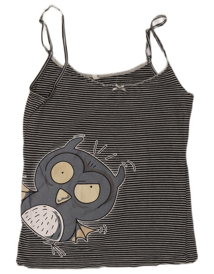 Benetton Womens Graphic Crop Cami Top UK 10 Small Grau gestreift