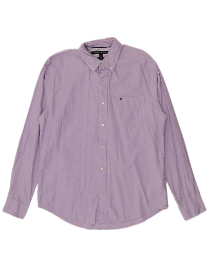 Tommy Hilfiger Herren-Hemd mit klassischer Passform, mittelviolette Baumwolle