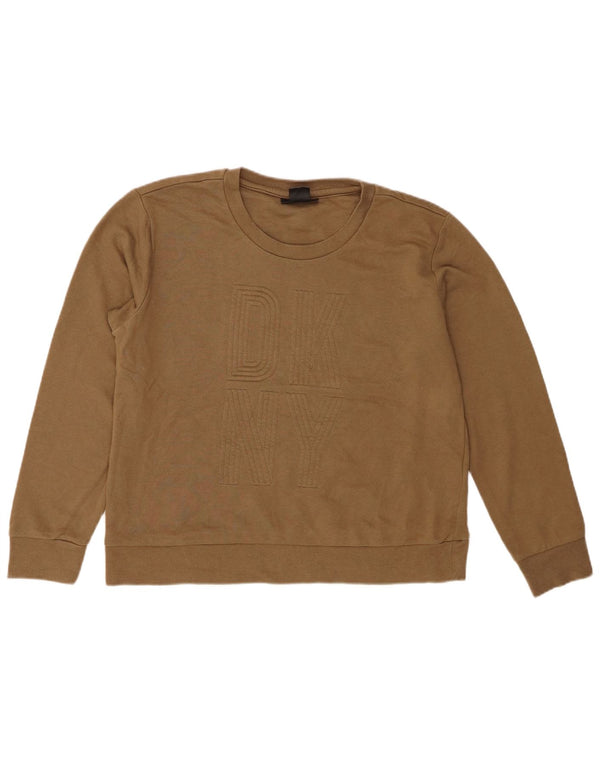 Dkny Womens Graphic Sweatshirt Pullover UK 14 Medium Khaki Baumwolle