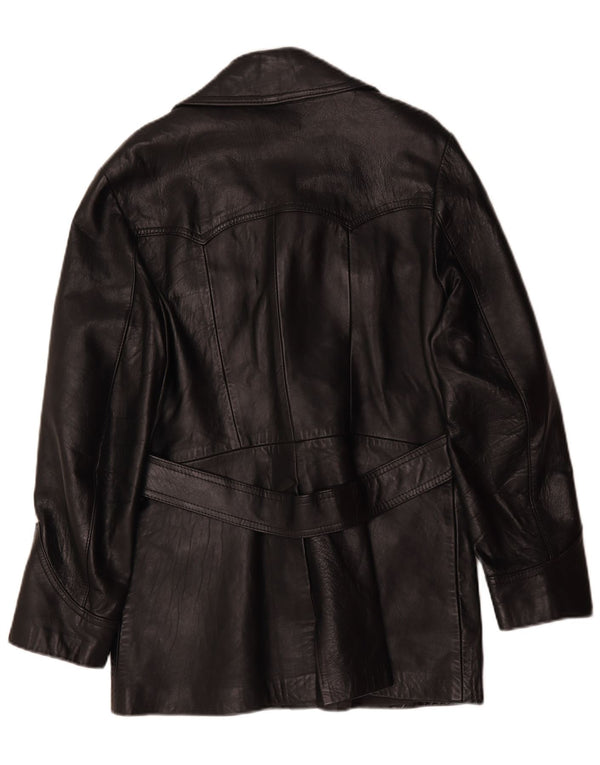 Vintage Damen Ledermantel IT 42 Medium Schwarz