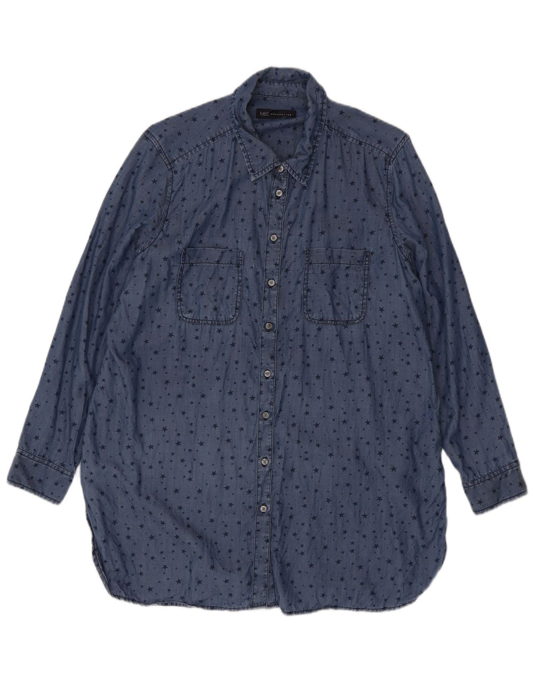 Marks & Spencer Damen Longline-Hemd mit abstraktem Muster UK 16 Large Blau