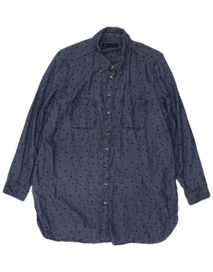 Marks & Spencer Damen Longline-Hemd mit abstraktem Muster UK 16 Large Blau