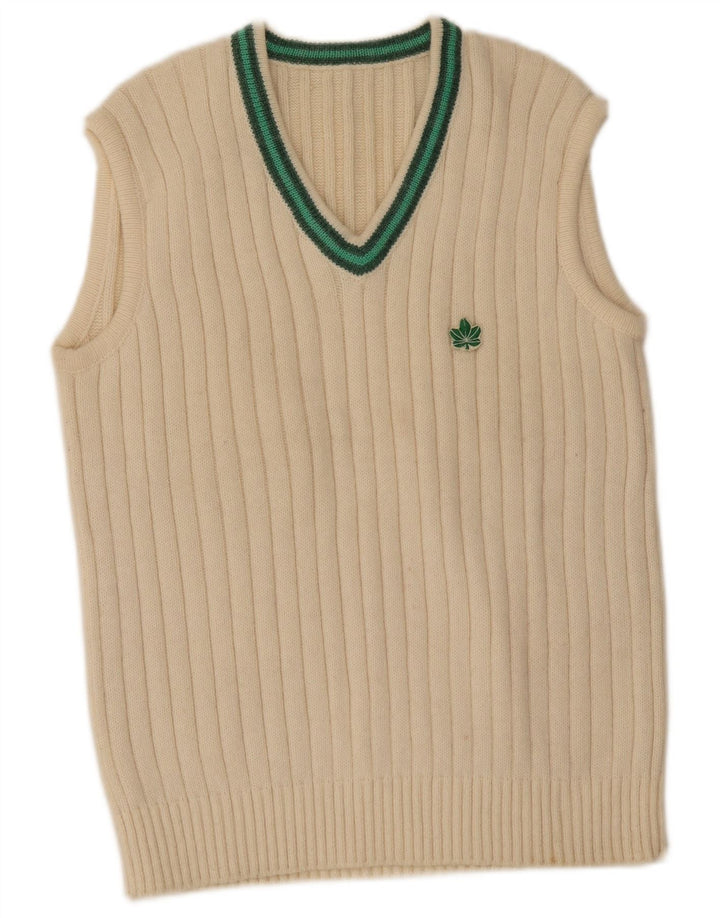 Vintage Herren Weste Tank Top IT 52 Groß Weiß gestreift