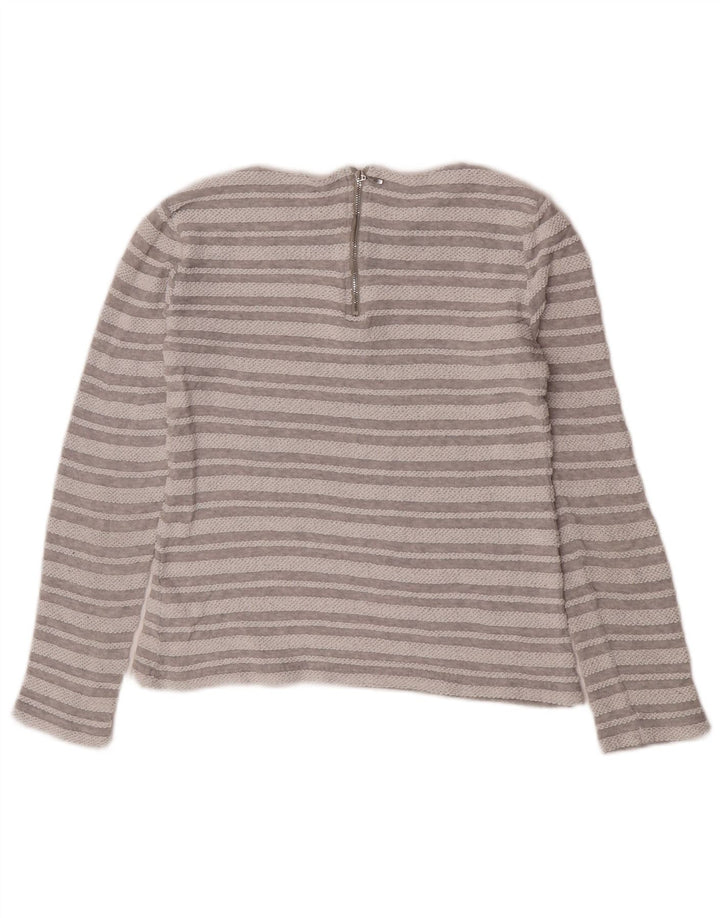 Reiss Damen Crop Top Langarm UK 10 Small Grau gestreift Polyester