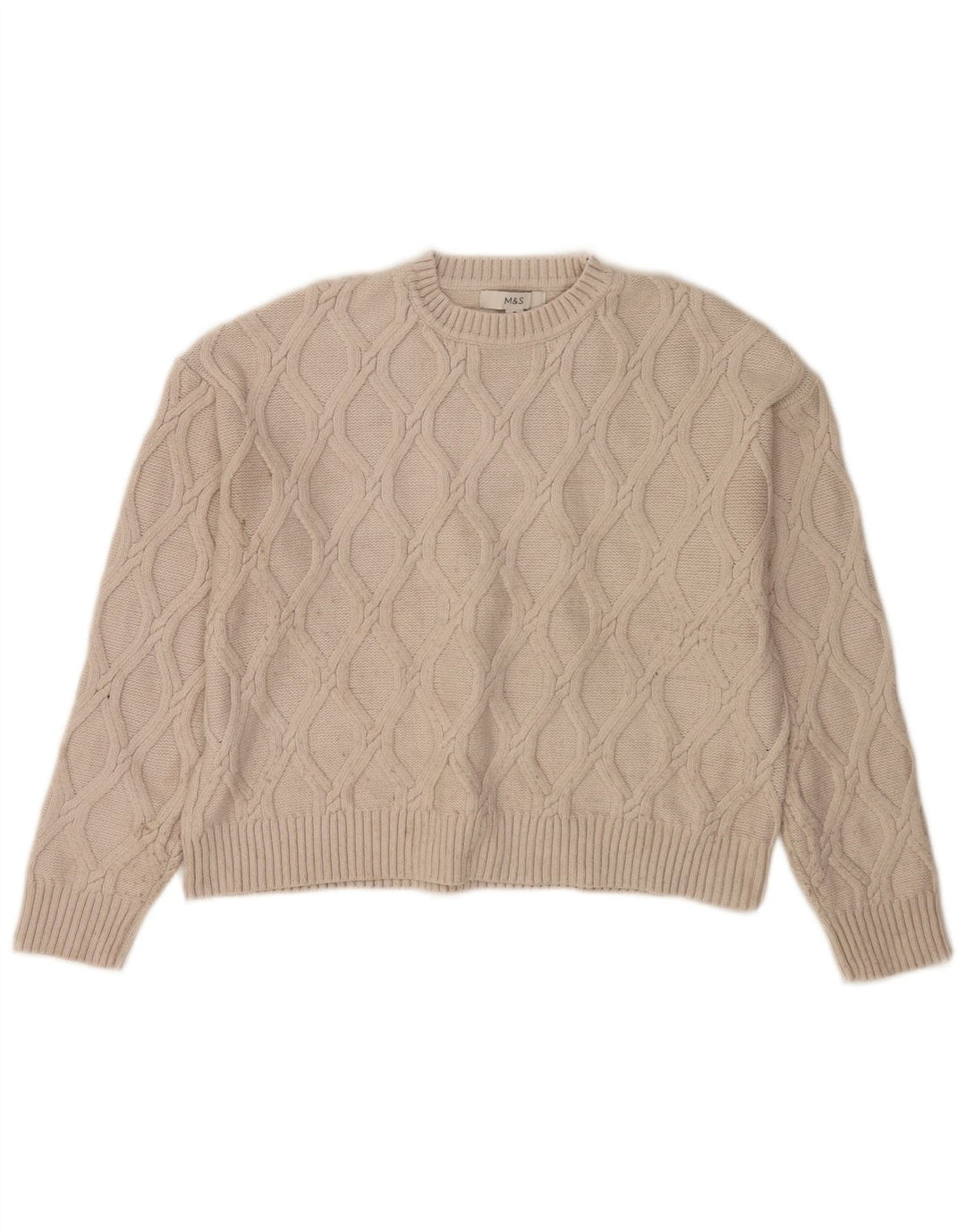 Marks & Spencer Damen Crop Pullover mit Rundhalsausschnitt, UK 14, Mittelbeige