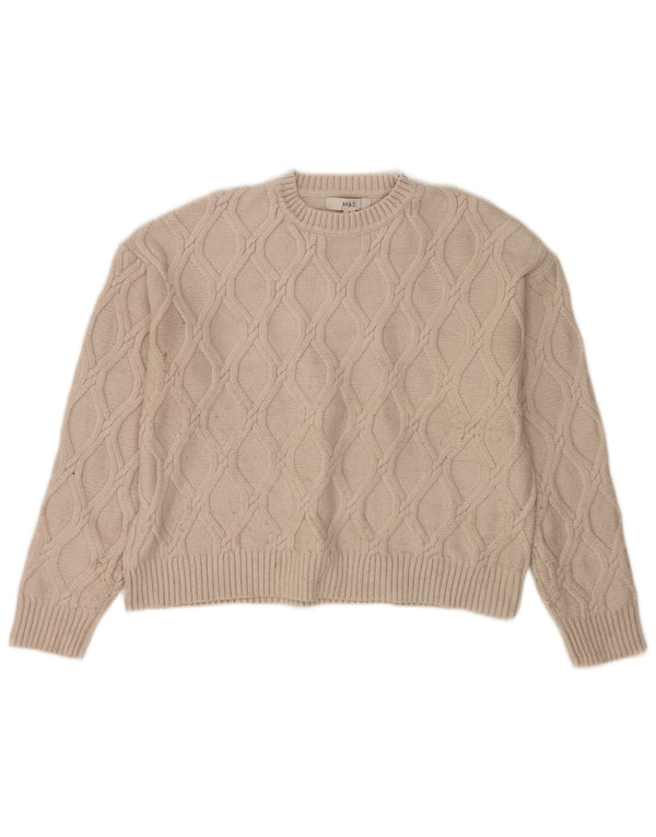 Marks & Spencer Damen Crop Pullover mit Rundhalsausschnitt, UK 14, Mittelbeige