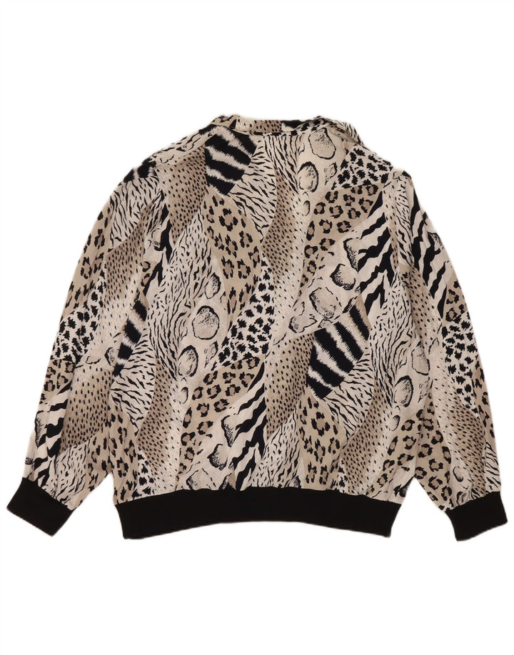 Vintage Damen LangarmBluse Top IT 44 Medium Schwarz Animal Print