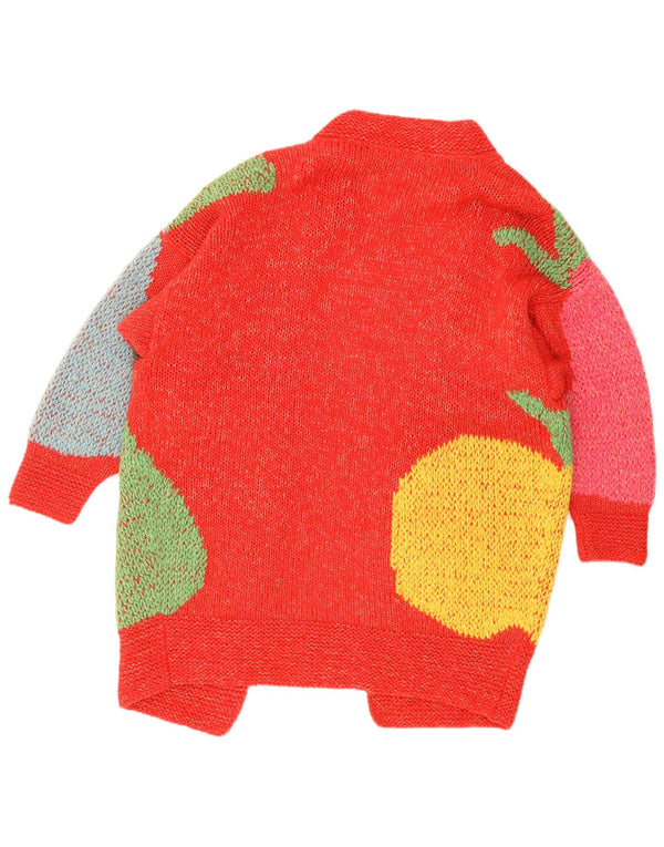 Enrico Coveri Damen Longline Graphic Cardigan Pullover UK 14 Large Rot