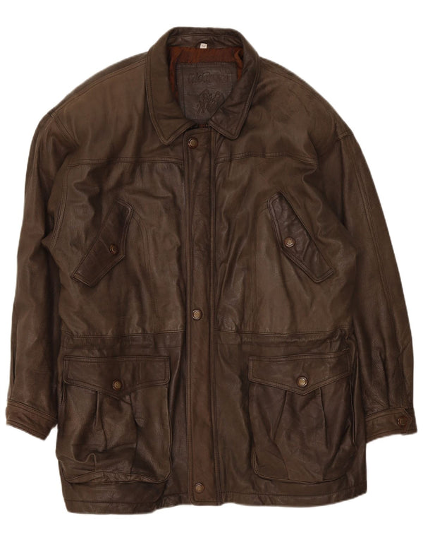 Mc Percy Herren Ledermantel UK 56 3XL Khaki