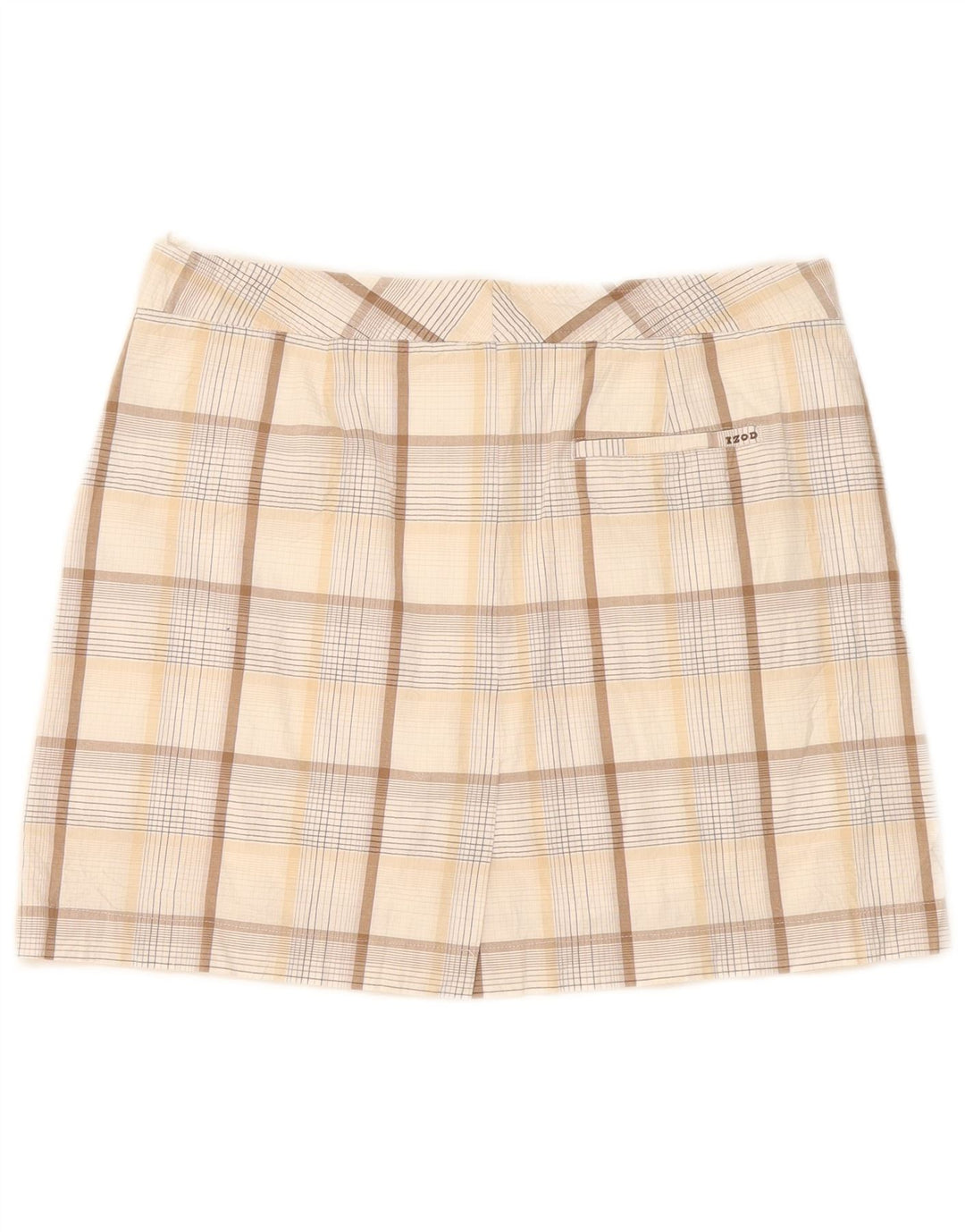 Izod Damen Stretch-Minirock US 8 Medium W32 Beige karierte Baumwolle