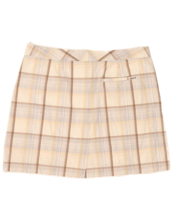 Izod Damen Stretch-Minirock US 8 Medium W32 Beige karierte Baumwolle