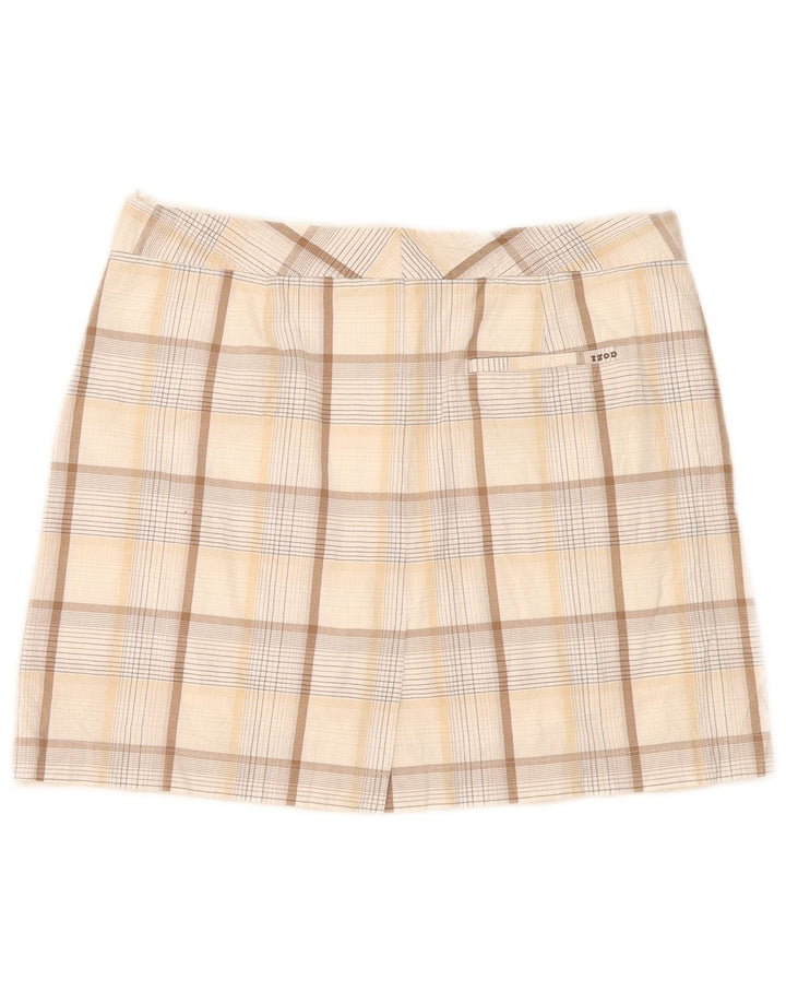 Izod Damen Stretch-Minirock US 8 Medium W32 Beige karierte Baumwolle