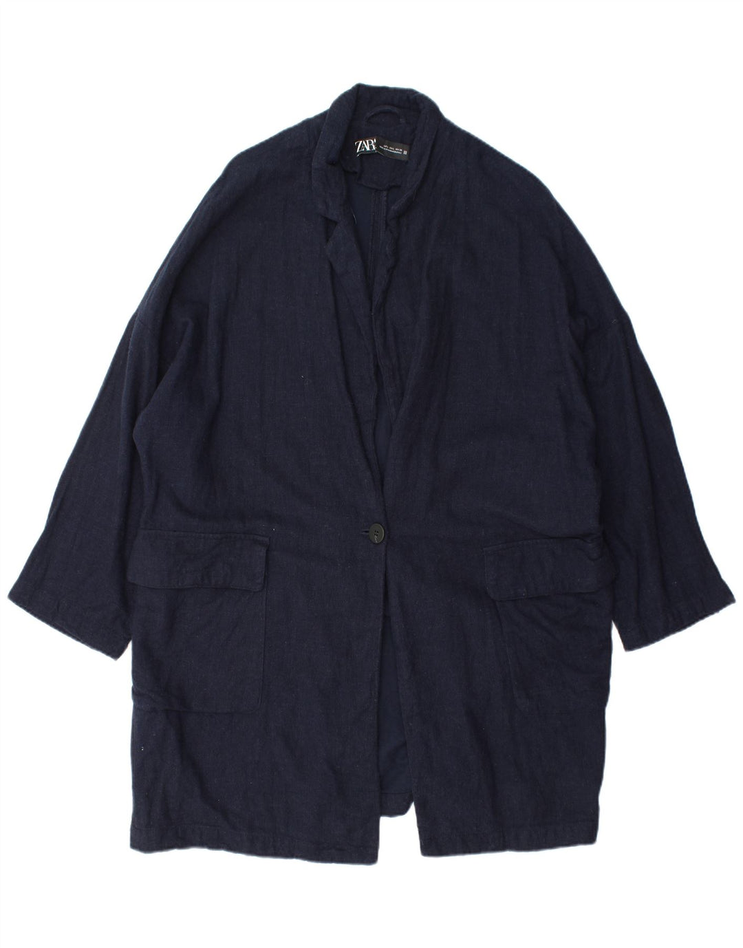 ZARA Damen Übergroßer Mantel UK 16 Große marineblaue Viskose