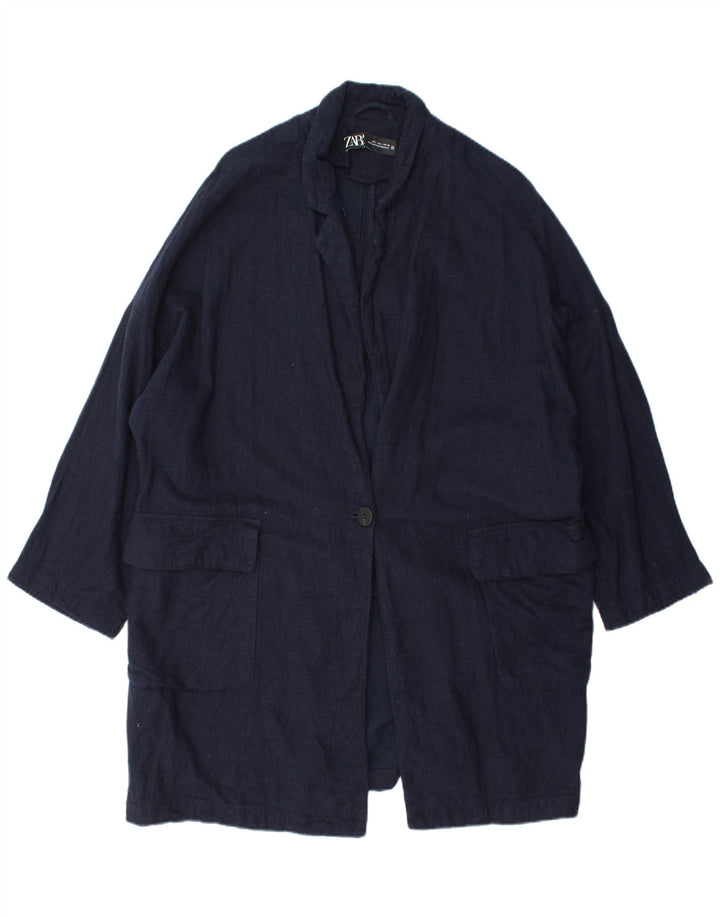 ZARA Damen Übergroßer Mantel UK 16 Große marineblaue Viskose