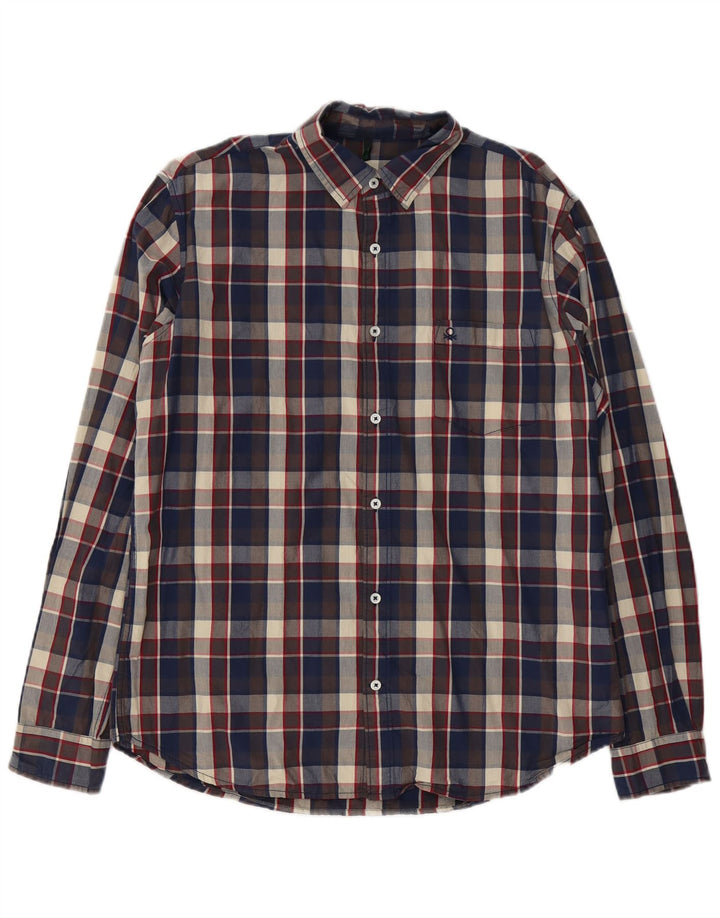 Benetton Herrenhemd XL, mehrfarbig, kariert, Baumwolle