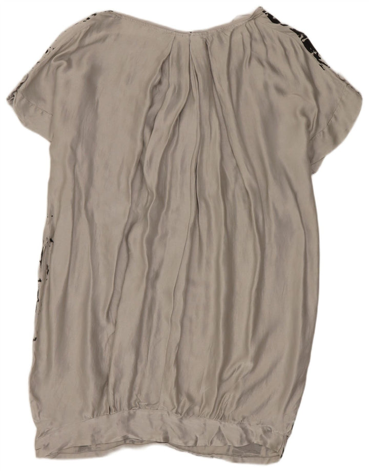 Zara Damen-Kleid mit abstraktem Muster, übergroßes Blasenkleid, UK 14, mittelgraue Seide