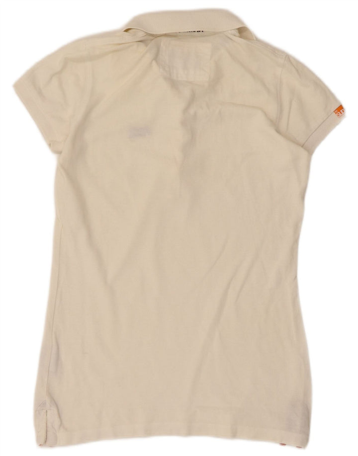 Superdry Damen-Poloshirt UK 12 aus mittelweißer Baumwolle