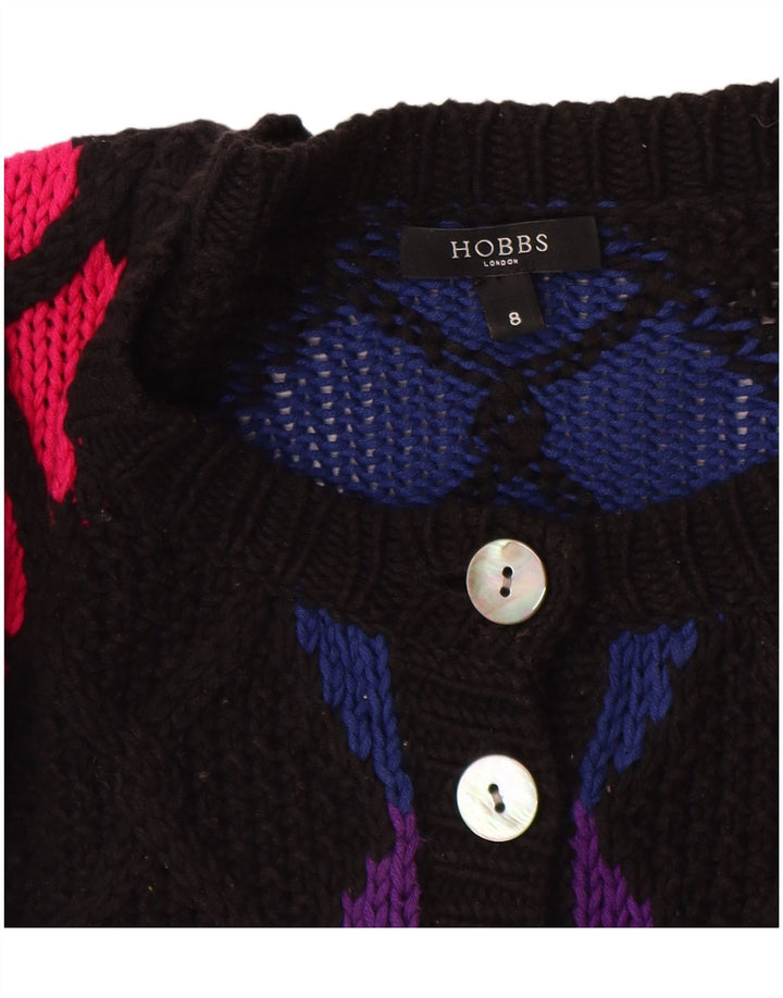HOBBS Damen Crop Cardigan Pullover UK 8 Small Schwarz Argyle/Diamant Baumwolle